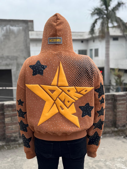 Brown Star Graphic Zip-Up Hoodie – Noirara Edition