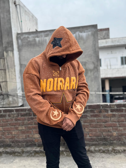 Brown Star Graphic Zip-Up Hoodie – Noirara Edition