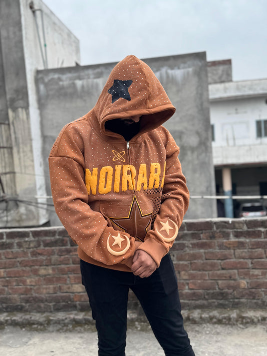 Brown Star Graphic Zip-Up Hoodie – Noirara Edition