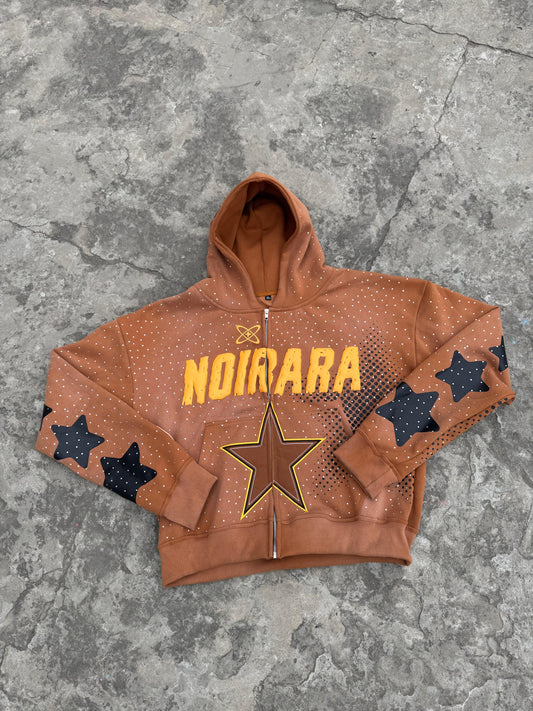 Brown Star Graphic Zip-Up Hoodie – Noirara Edition