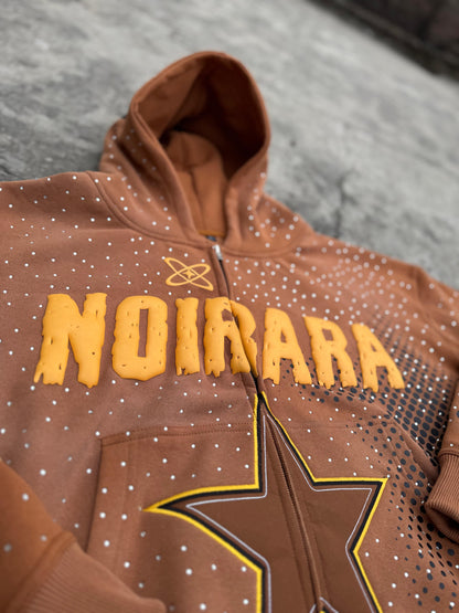 Brown Star Graphic Zip-Up Hoodie – Noirara Edition